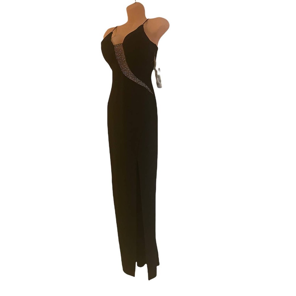 Rhinestone Jersey Knit Maxi EMERALD SUNDAE Black Prom Wedding Cocktail Dress - Picture 7 of 16